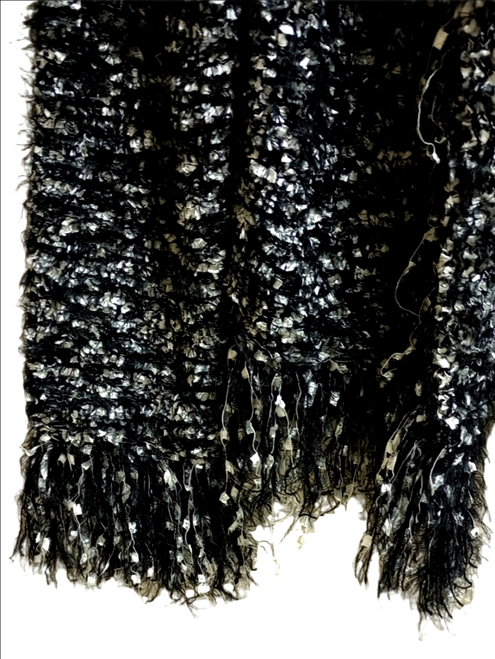 🆕 L'AGENCE "EYELASHES" BLACK & SILVER TEXTURED BOUCLE FRINGE JACKET CARDIGAN - Picture 6 of 15